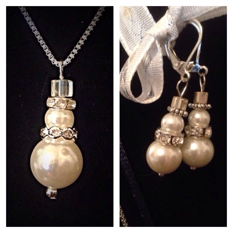 Handmade Snowman Necklace/Earring Set Christmas Jewelry