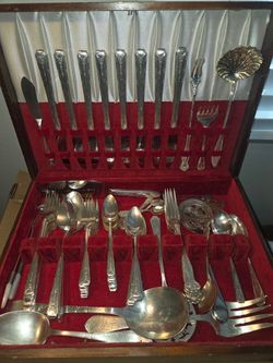 Silver-Tone Flatware Set in Wooden Case
