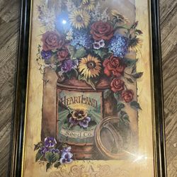 Vintage Framed Floral Print – “Heartland Seed Co.” by Home Interiors (Large Wall Art)