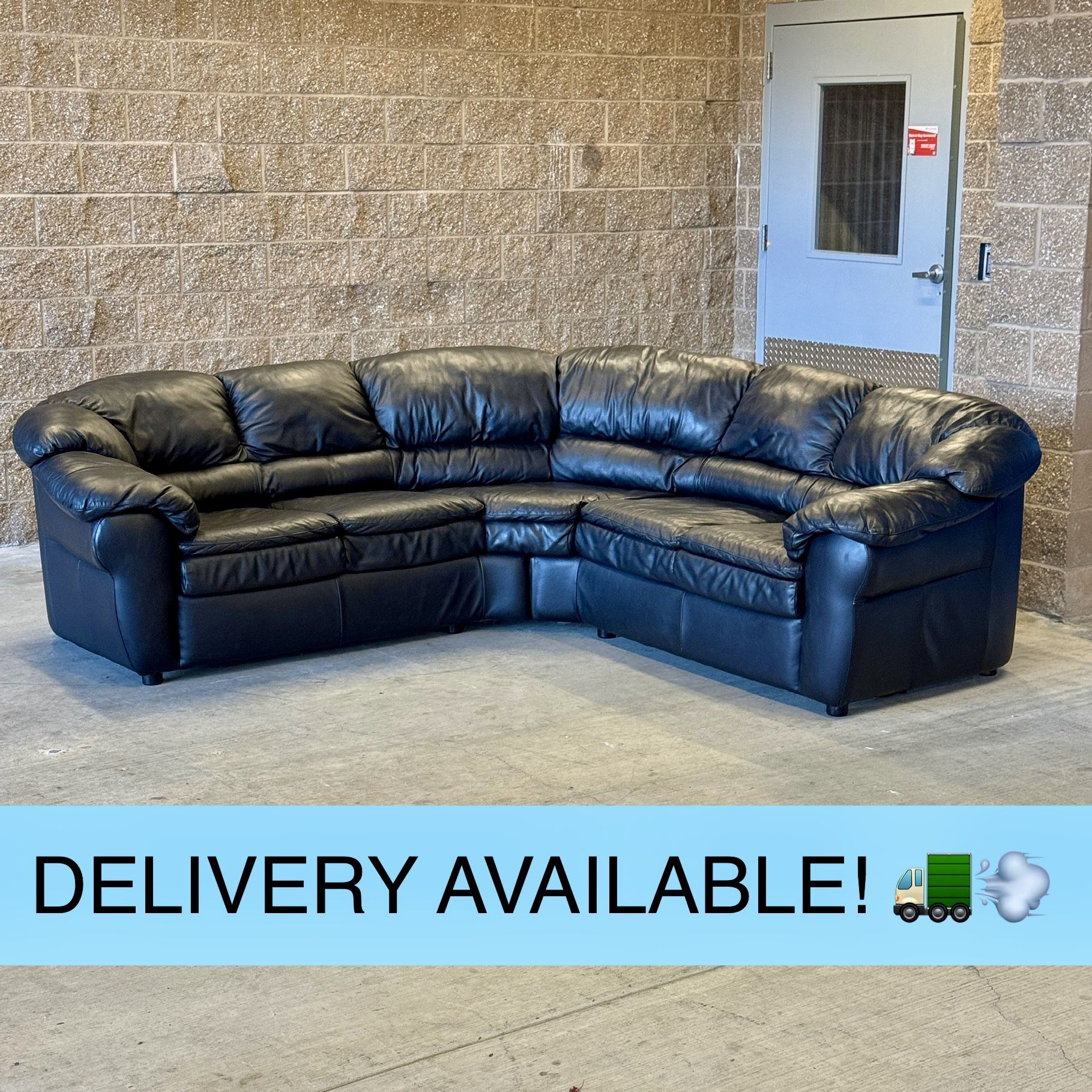 Black Real Leather L Sectional Couch Sofa (DELIVERY AVAILABLE! 🚛💨)