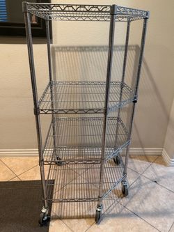4-Tier Chrome Wire Shelving Unit on Wheels