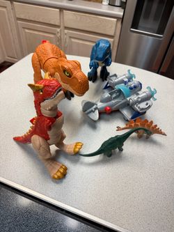 Large Lot Fisher-Price Imaginext Jurassic World Toy Plane And Dinosaurs Dino
