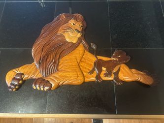Mufasa and Simba Solid Wood Carved Wall Art
