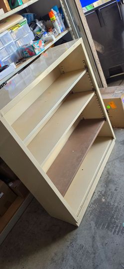 Cream Metal Bookcase with Adjustable Shelves
