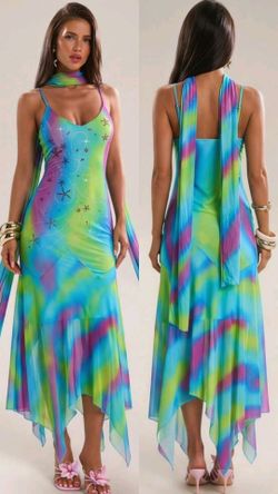 Colorful Rhinestone Gown Dress