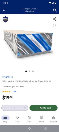 4x12 sheetrock 1/2 inch