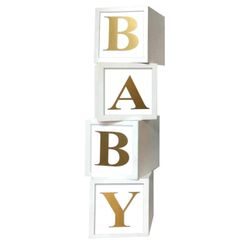Baby Shower Boxes Party Decorations 4pcs Stereoscopic White Baby Boxes