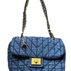 NWT Karl Lagerfeld Agyness Denim Quilted Blue Shoulder Bag with Chain Strap