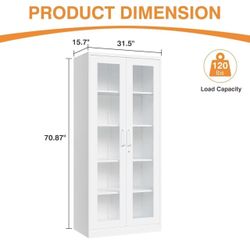 βοΈ Glass Display Cabinet Curio Cabinet with Glass Door & 4 Adjustable Shelves, Liquor Cabinet with Lock, 71"H Tall Bookshelf Bookcase Metal Storage