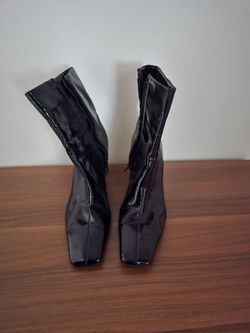 Zara Black Patent Leather Square Toe Ankle Boots