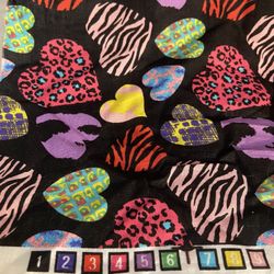 90s Wild Heart Fabric Piece colorful heart print fabric cotton Cranston Ames 80s