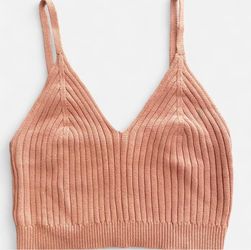 Pink Ribbed Knitted Bralette Top w a tiny stain, can be repurposed 