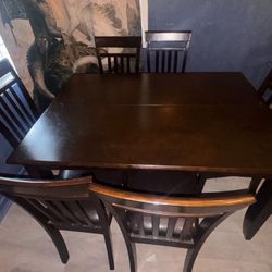 Dining Set - Table and Chairs - Dark brown Wood