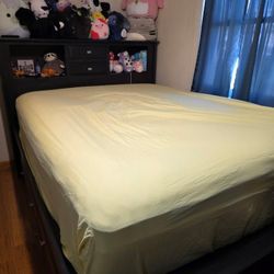 Queen Sized Bookcase Bedframe - Dark Wood