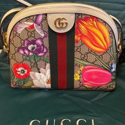 Authentic Gucci GG Supreme Flora Small Ophidia Dome Bag