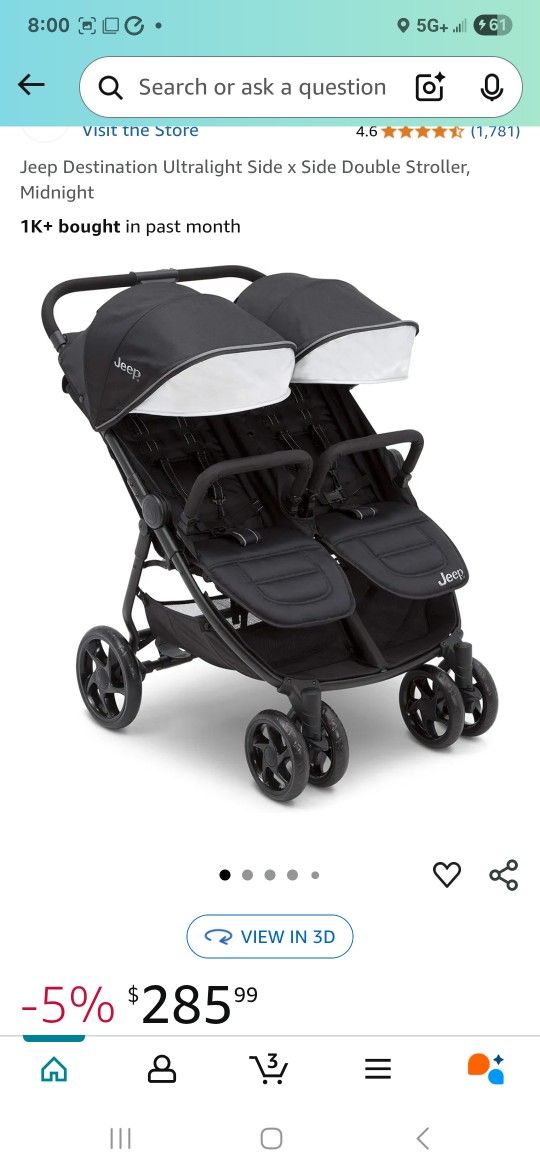 New Jeep Side-by-side DOUBLE STROLLER