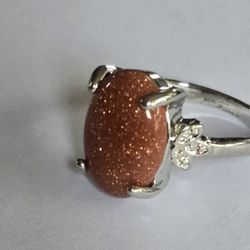 SUNSTONE POLISHED  CABECHON  STAINLESS SILVER FOREVER WEAR TRENDSETTER NEW SIZE 6 RING