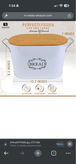 White Metal Bread Box with Bamboo Lid