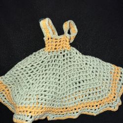Green and yellow crochet Barbie  dress vintage 