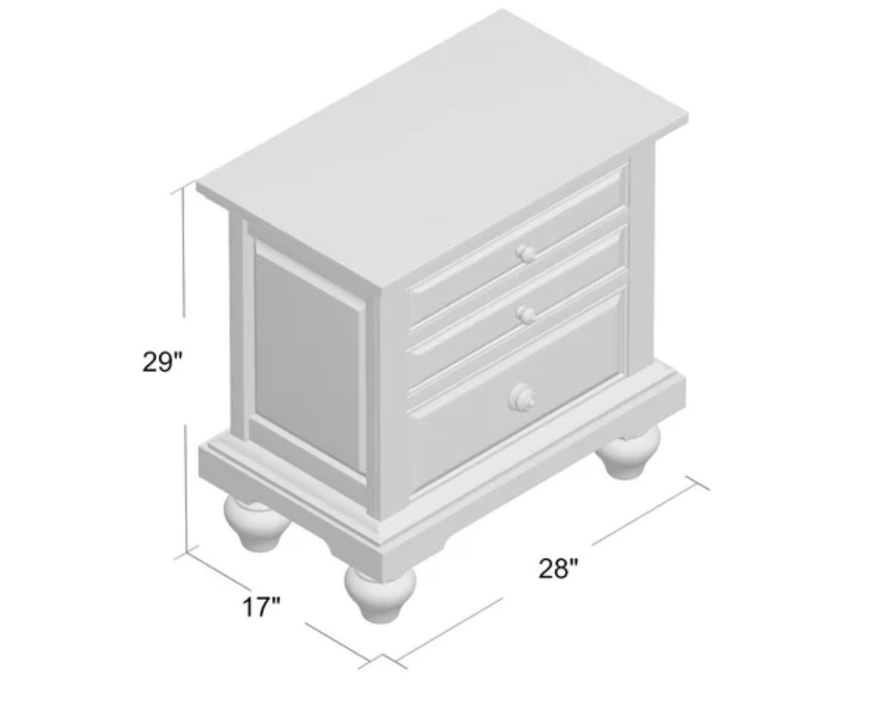 {ONE} Philomena 2 - Drawer Nightstand in Antique White. Minor wear. 29” x 28” x 17”. Solid + manufactured wood. MSRP $357. our price $195 + sales tax