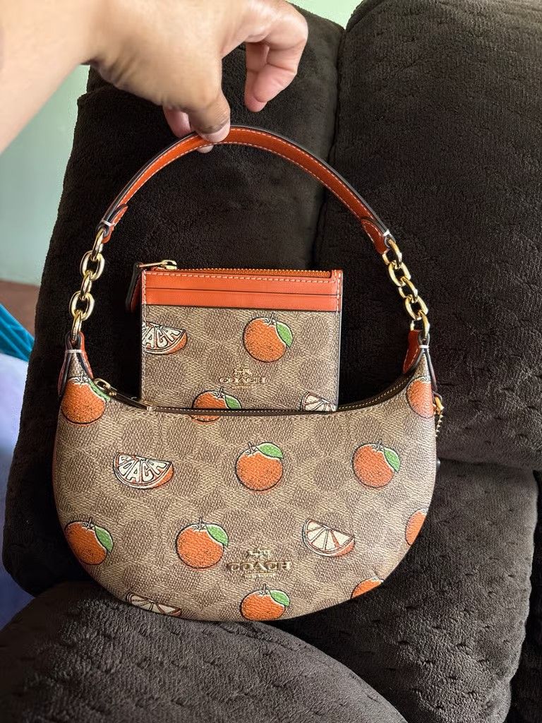 Coach Mini Orange Print Payton Bag & Coach Mini Orange Print Id Wallet