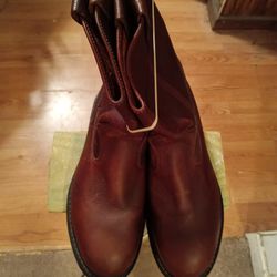 WOLVERINE-brown leather laceless steel toe boots