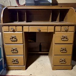 Vintage Solid Wood Roll Top Desk