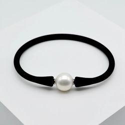  Silicone White Faux Pearl Black Stretch Bracelet 