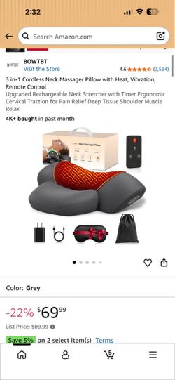 BOWTBT 3-in-1 Cordless Neck Massager Pillow
