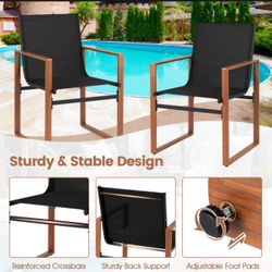 Metal Outdoor Dining Chair with Breathable Seat (Set of 2)