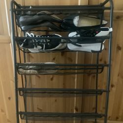 Wall-Mounted Shoe Rack Save Space Mesh Door Rear Shoe Shelf Multifunction Simple Storage Rack for Home (Color : Black)