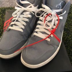 Air Jordon 1 Mid Cool Grey Mens Size 11 w/ off white zip tie in Red