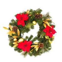 Barton 24" Christmas Wreath Red & Gold w/Ornaments Pre-Lit White LED Door SKU: 93005