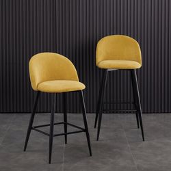 Homy Casa Haseeb 30" Bar Stool, Yellow Terry Fabric Upholstery with Black Metal Legs,Open Box