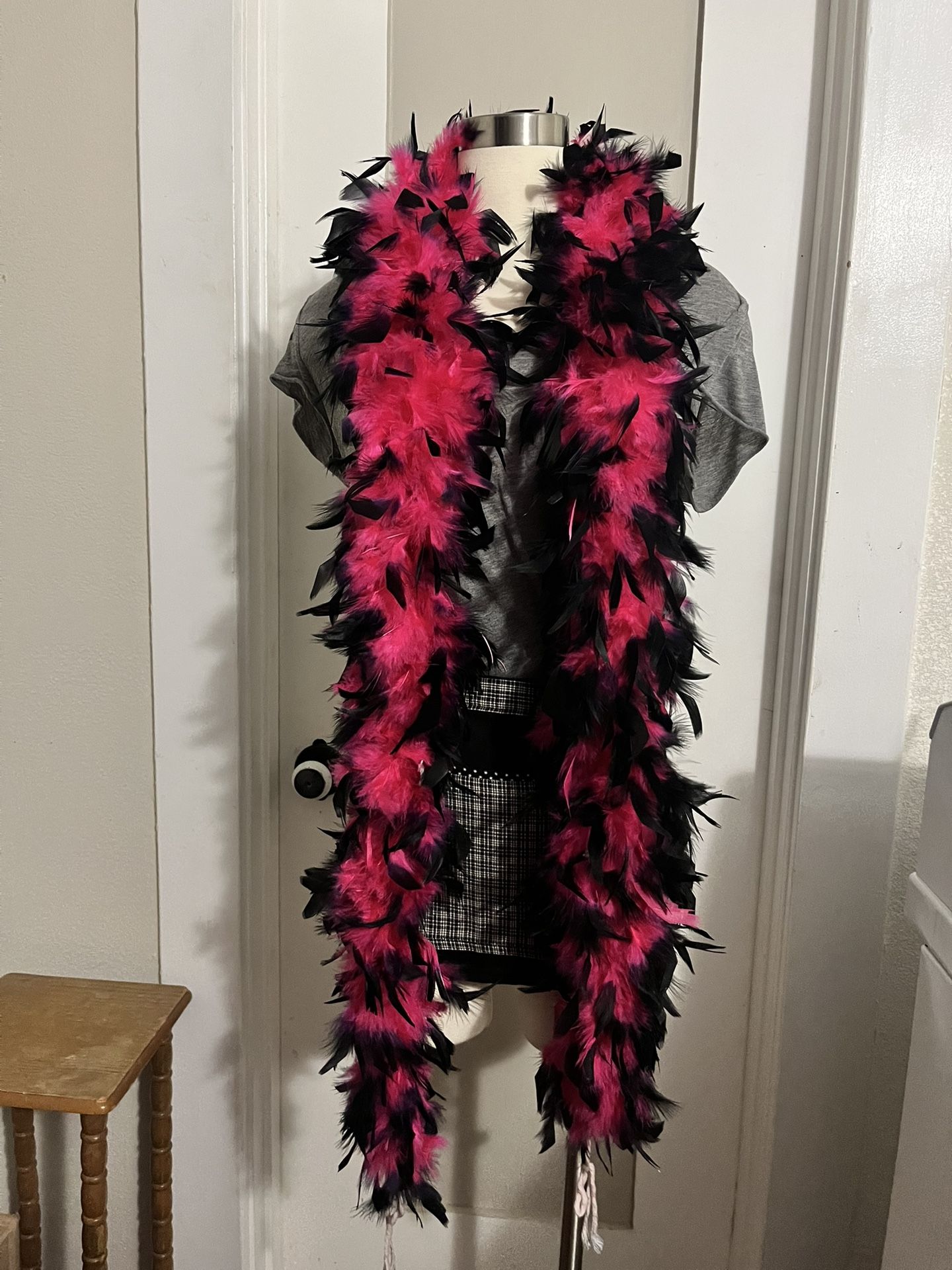 Mardi Gras Fuchsia Pink/Black Boa with Masquerade Mask -Halloween Costume