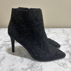 Worthington Memory Foam WOR LAYTON Stiletto Booties 9.5M Blk Brocade Witchycore