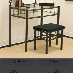 Black Metal Vanity Mirror And Desk 