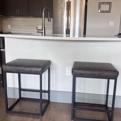 Two Bar Stools 24 Inch Gray And Black, Easy Wipe
