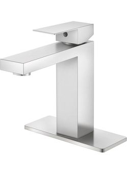 Brushed Nickle Bathroom Faucet,Single Handle Vanity Sink Faucet SUS304 Lead-Free,1/3 Hole installation with Deck plate, Supply Hoses &Pop Up Drain, fo