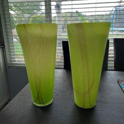 2 LIME GREEN VASES