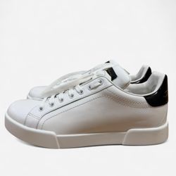 Dolce & Gabbana Portofino Leather Sneakers in White/Black
