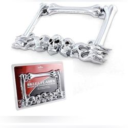 Silver Skull and Flames License Plate Frame
