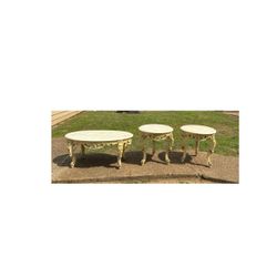 Antique Vintage 3 Pc  Marble Top Coffee Table & 2 End Tables