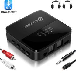 2 X Bluetooth Adapter 5.0 Transmitter Receiver 2 in 1 with High Definition, Low Latency, LED Display, Wireless Bluetooth Audio Adapter for Stereo