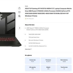 ASUS TUFF A17 FA707XV-MA94 17.3”, AMD Ryzen 9 7940HS 4.0GHz, GeForce RTX 4060 8GB