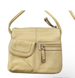 Tignanello Leather Crossbody handbag Beautiful Multi Pocket Organizer Tan Purse