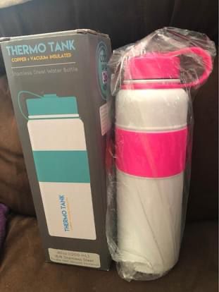 Thermo Tank Insulated Stainless Steel Water Bottle - Ice Cold 36 Hours! Vacuum + Copper Technology - Rubber Grip, SS Inner Lid - 40 Ounce