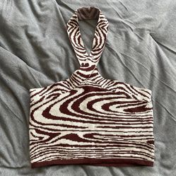 Knit Marble Print Halter Crop Top