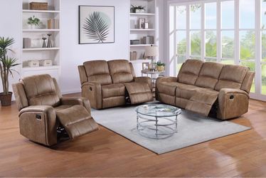 3-Piece Brown Fabric Reclining Sofa Set