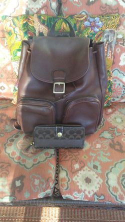 Coach leather backpack and wallet